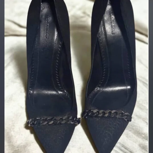 All Saints Black Chain Accent Heels - Picture 1 of 4